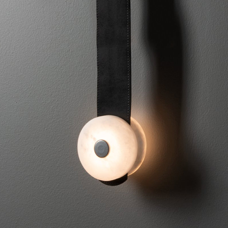 Snaps LED Floor-to-Ceiling Lamp - Fine Leather & Alabaster Plug-in Tension Light | Modern Floor Light