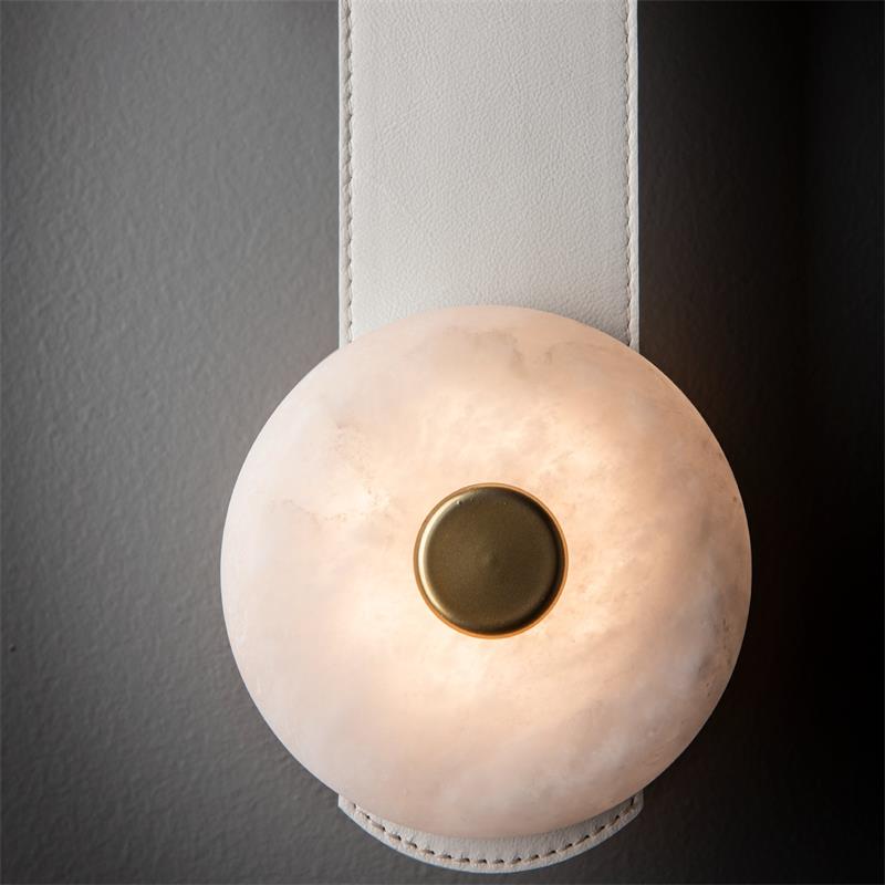 Snaps LED Floor-to-Ceiling Lamp - Fine Leather & Alabaster Plug-in Tension Light | Modern Floor Light