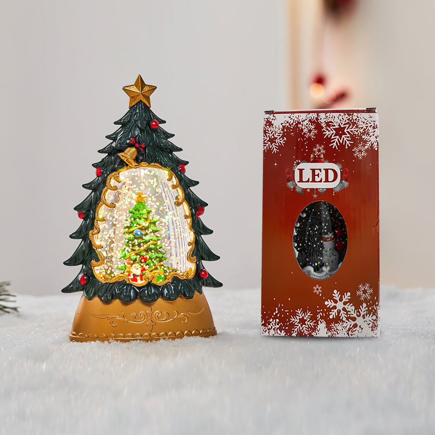 Snow Globe Table Lamp (Built-in Battery) - Rechargeable Festive Christmas Lantern | Mini LED Holiday Night Light