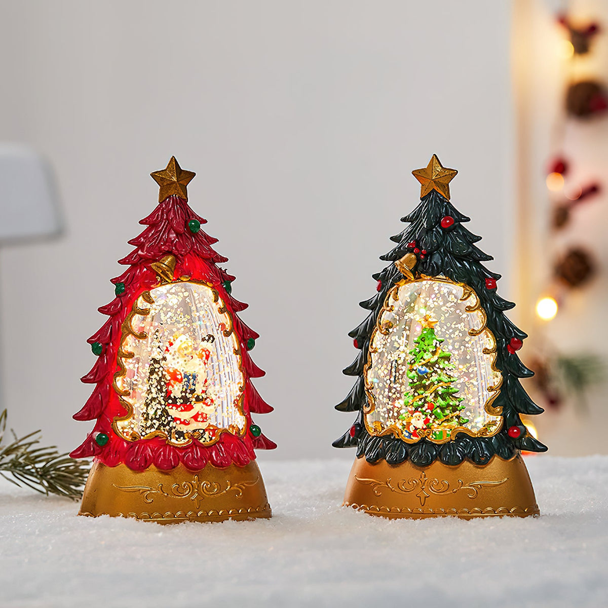 Snow Globe Table Lamp (Built-in Battery) - Rechargeable Festive Christmas Lantern | Mini LED Holiday Night Light