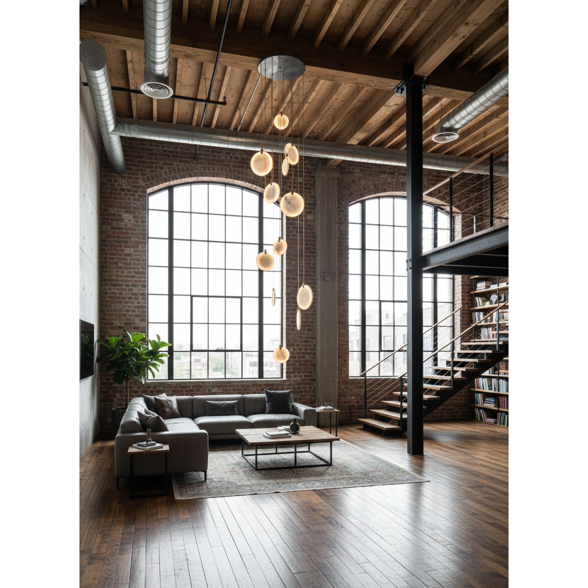 Soho Alabaster Pendant Light - Natural Stone Twin Disc Pendant | Brass & Alabaster Overhead Light