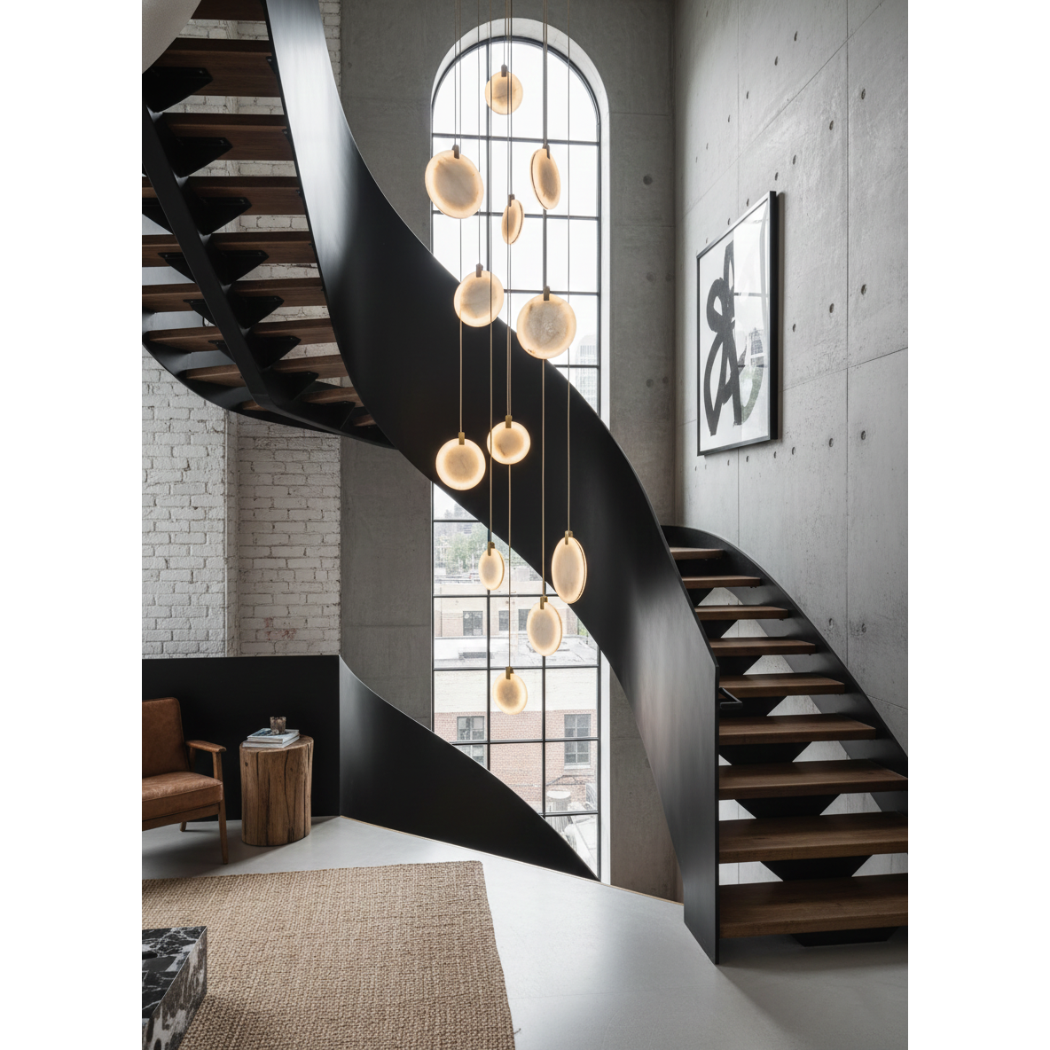 Soho Alabaster Pendant Light - Natural Stone Twin Disc Pendant | Brass & Alabaster Overhead Light