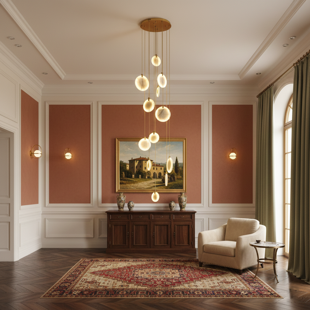 Soho Alabaster Pendant Light - Natural Stone Twin Disc Pendant | Brass & Alabaster Overhead Light