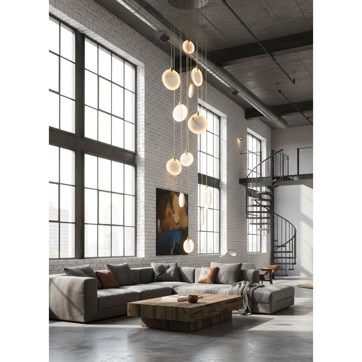 Soho Alabaster Pendant Light - Natural Stone Twin Disc Pendant | Brass & Alabaster Overhead Light
