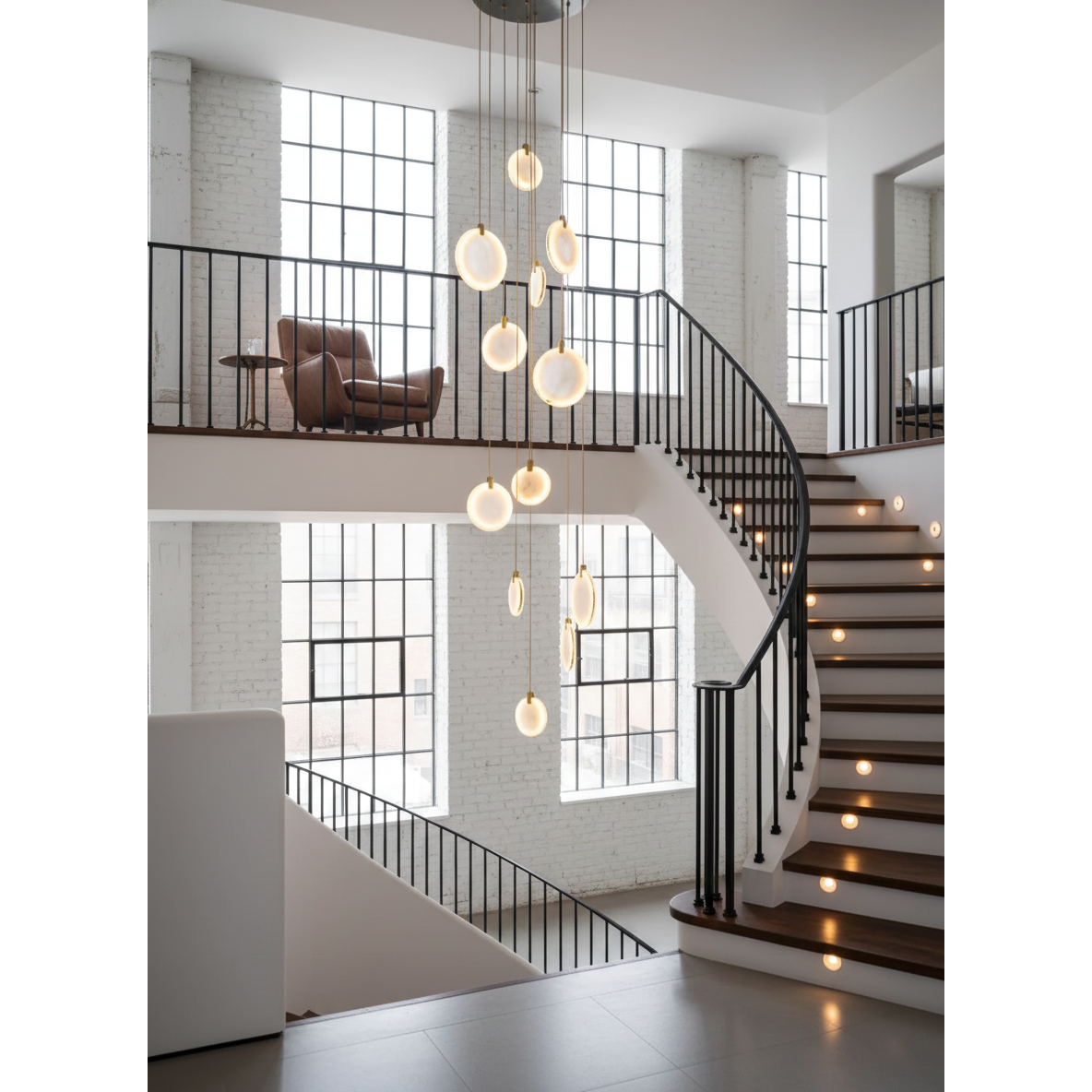 Soho Alabaster Pendant Light - Natural Stone Twin Disc Pendant | Brass & Alabaster Overhead Light