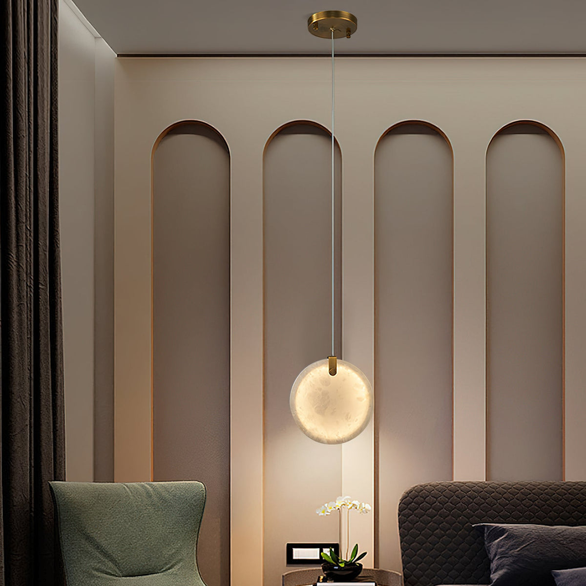 Soho Alabaster Pendant Light - Natural Stone Twin Disc Pendant | Brass & Alabaster Overhead Light