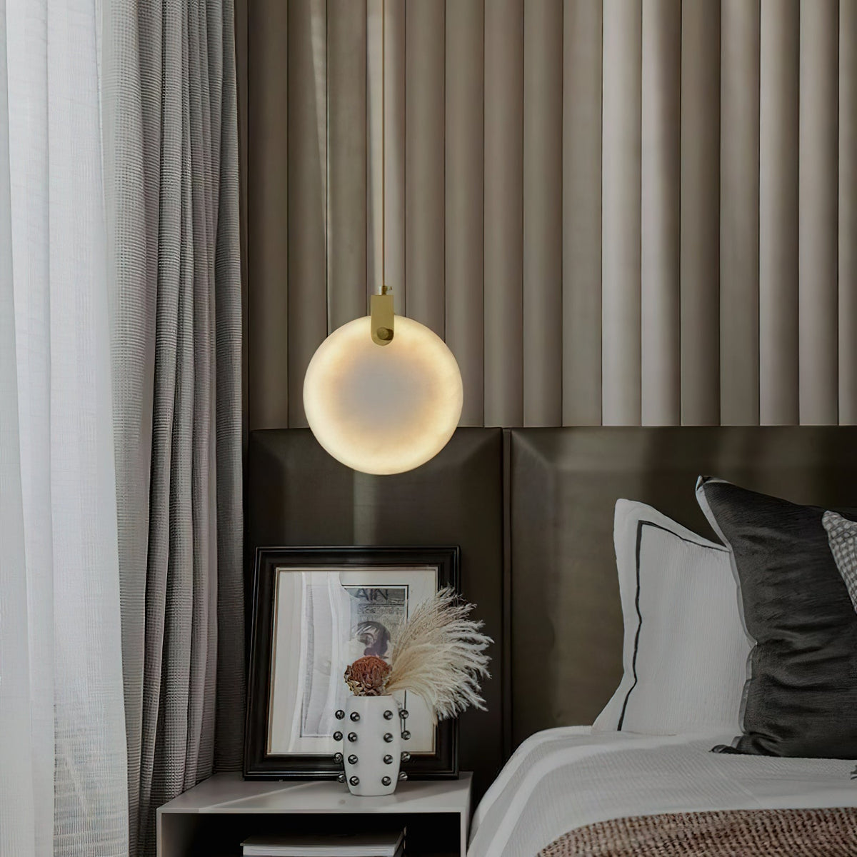 Soho Alabaster Pendant Light - Natural Stone Twin Disc Pendant | Brass & Alabaster Overhead Light
