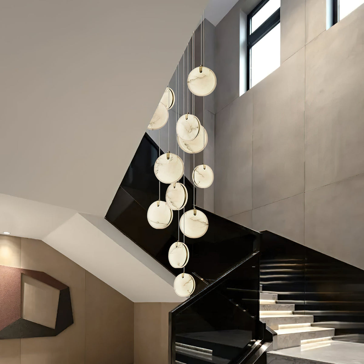 Soho Alabaster Pendant Light - Natural Stone Twin Disc Pendant | Brass & Alabaster Overhead Light