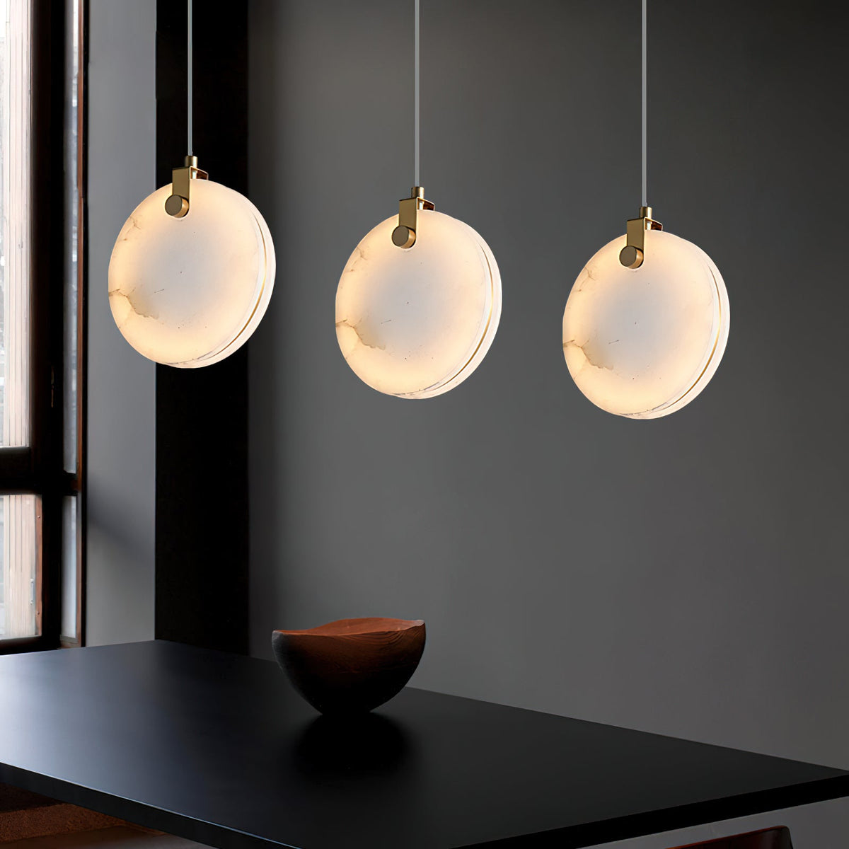 Soho Alabaster Pendant Light - Natural Stone Twin Disc Pendant | Brass & Alabaster Overhead Light