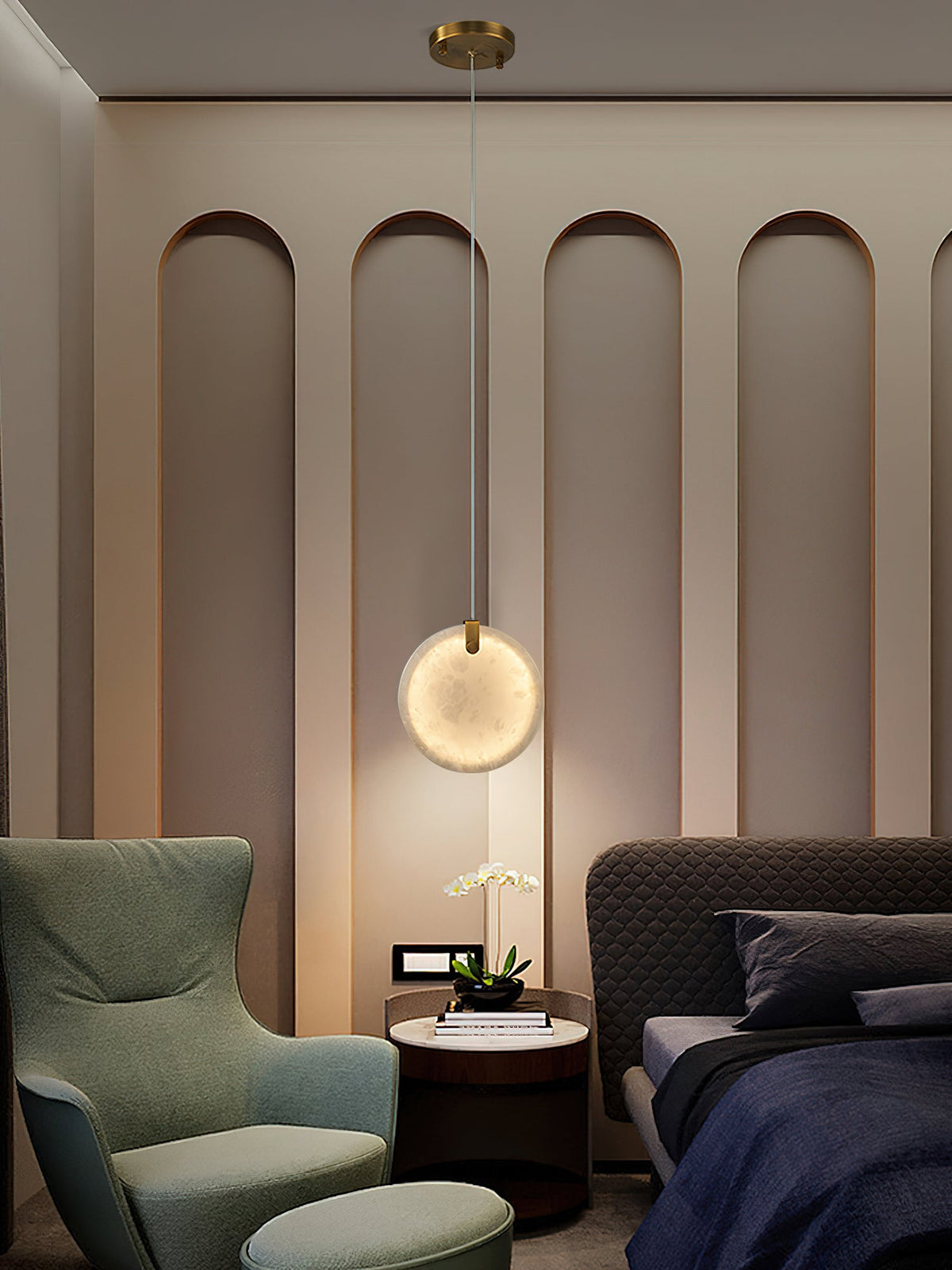 Soho Alabaster Pendant Light - Natural Stone Twin Disc Pendant | Brass & Alabaster Overhead Light