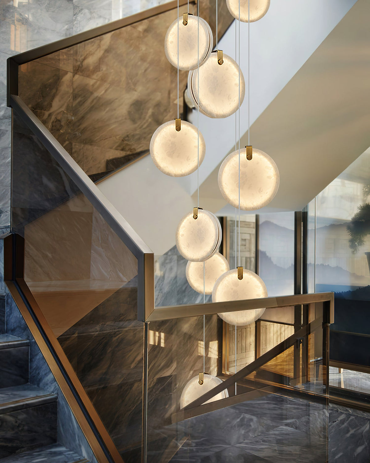 Soho Alabaster Pendant Light - Natural Stone Twin Disc Pendant | Brass & Alabaster Overhead Light