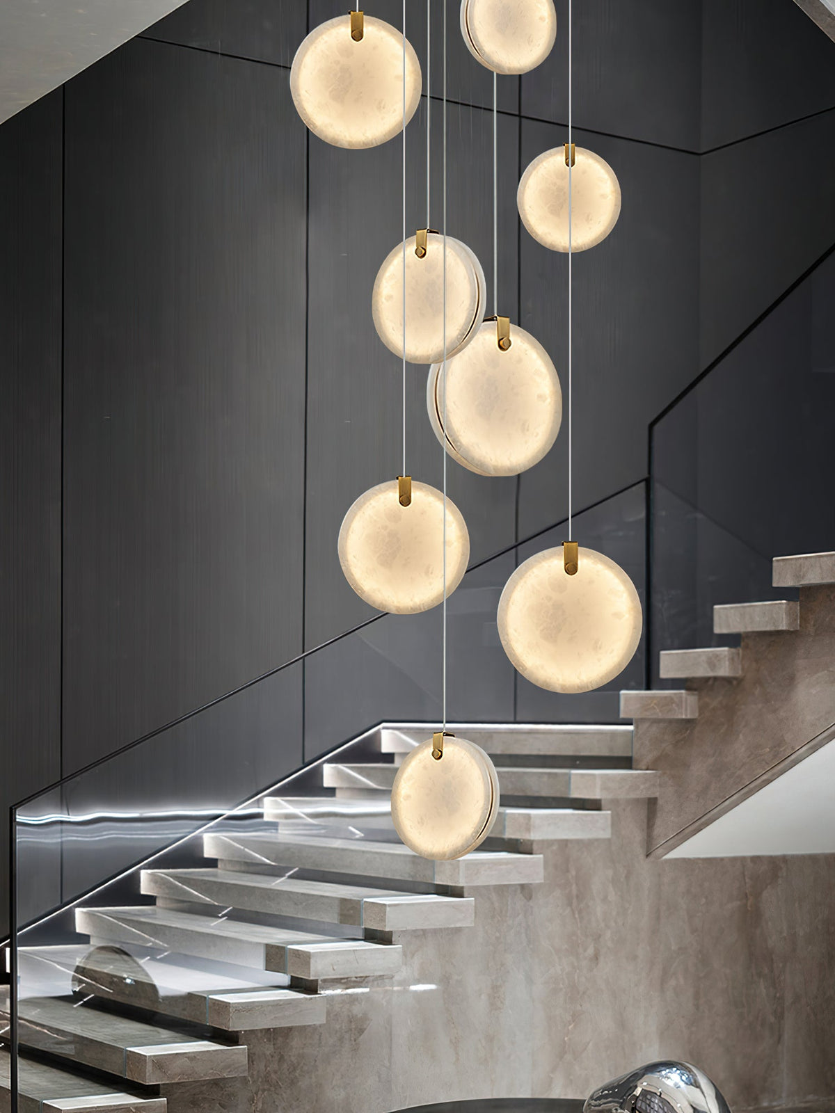 Soho Alabaster Pendant Light - Natural Stone Twin Disc Pendant | Brass & Alabaster Overhead Light