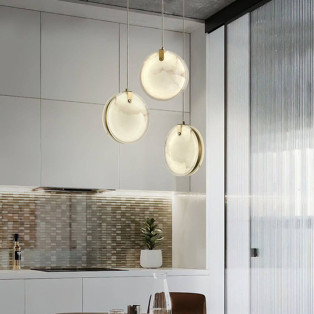 Soho Alabaster Pendant Light - Natural Stone Twin Disc Pendant | Brass & Alabaster Overhead Light