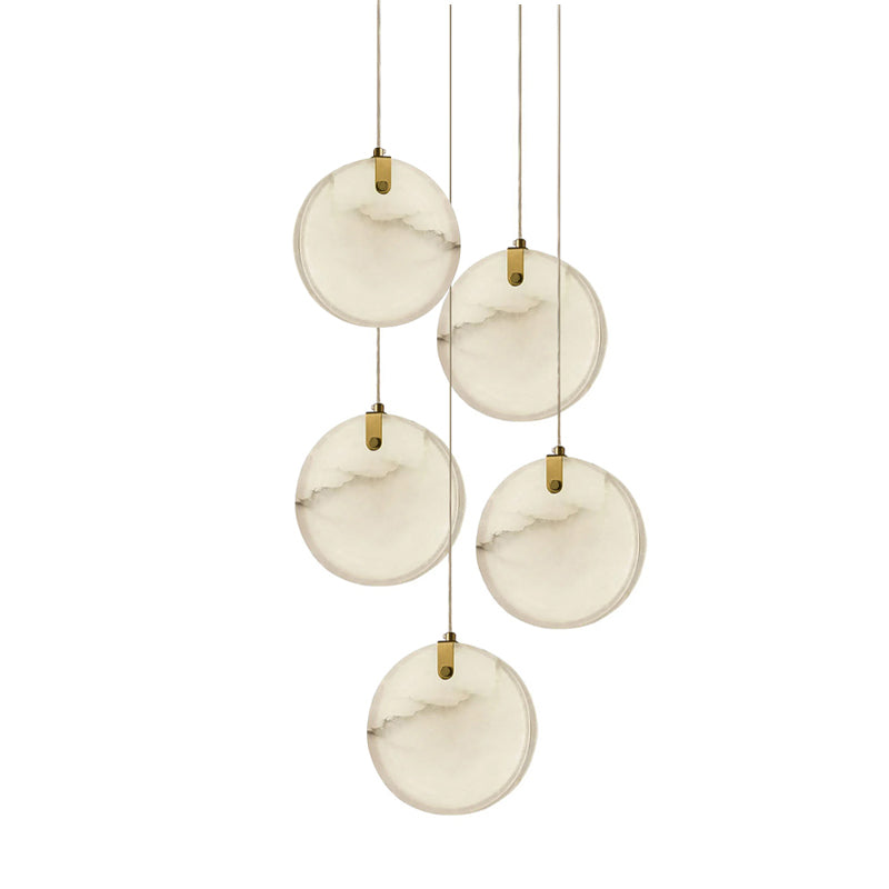 Soho Alabaster Pendant Light - Natural Stone Twin Disc Pendant | Brass & Alabaster Overhead Light