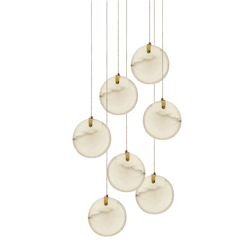 Soho Alabaster Pendant Light - Natural Stone Twin Disc Pendant | Brass & Alabaster Overhead Light