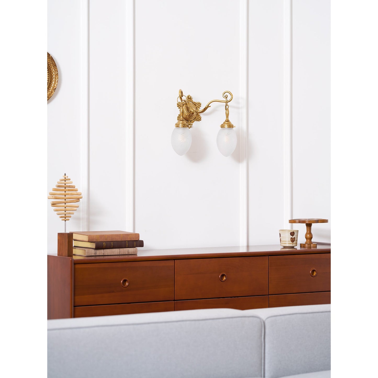 Solange Classic Wall Lamp - Polished Brass & Opaque Glass Sconce | Vintage European Wall Light