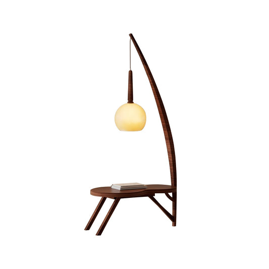 Solid Wood Coffee Table Storage Floor Lamp - Integrated Side Table Standing Light | Modern Gradient Glass Floor Lamp