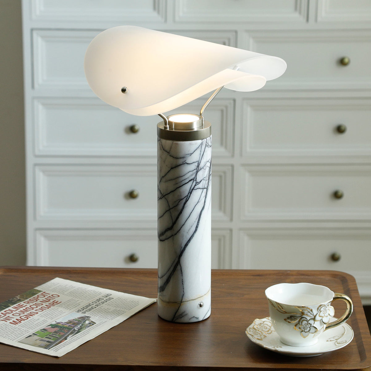 Sompex Marble Table Lamp - Natural Stone & Travertine Desk Light | Modern Dimmable LED Table Lamp