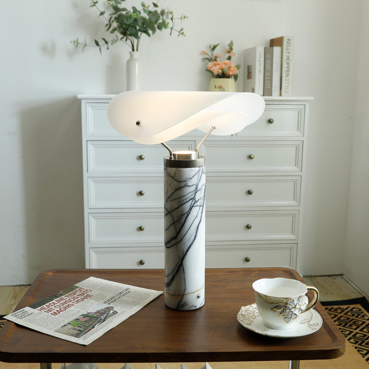 Sompex Marble Table Lamp - Natural Stone & Travertine Desk Light | Modern Dimmable LED Table Lamp
