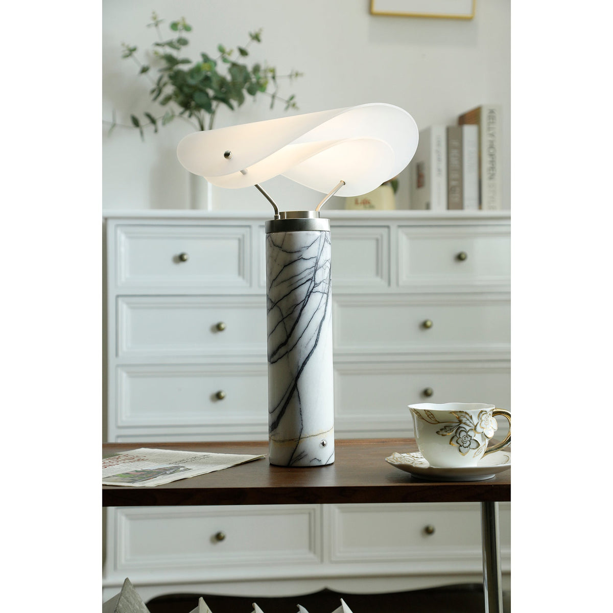 Sompex Marble Table Lamp - Natural Stone & Travertine Desk Light | Modern Dimmable LED Table Lamp