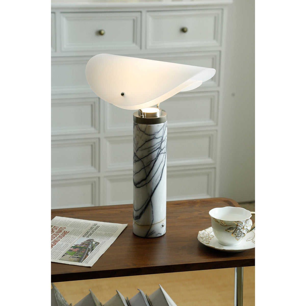 Sompex Marble Table Lamp - Natural Stone & Travertine Desk Light | Modern Dimmable LED Table Lamp
