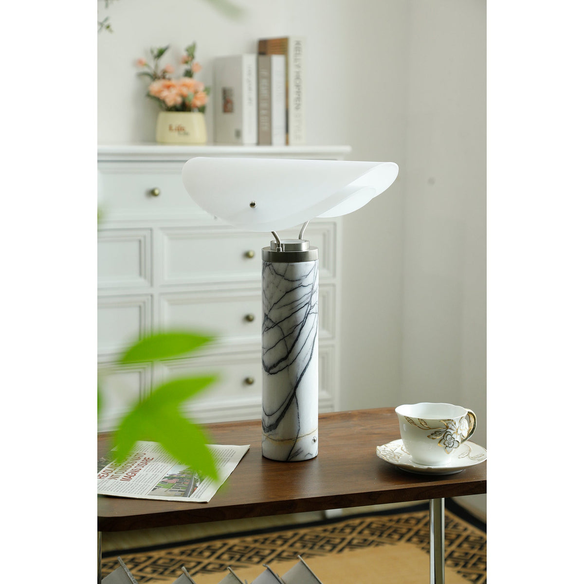 Sompex Marble Table Lamp - Natural Stone & Travertine Desk Light | Modern Dimmable LED Table Lamp