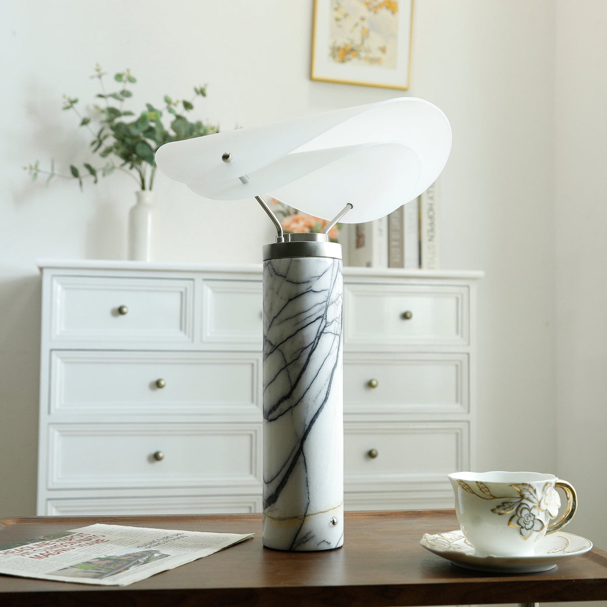 Sompex Marble Table Lamp - Natural Stone & Travertine Desk Light | Modern Dimmable LED Table Lamp