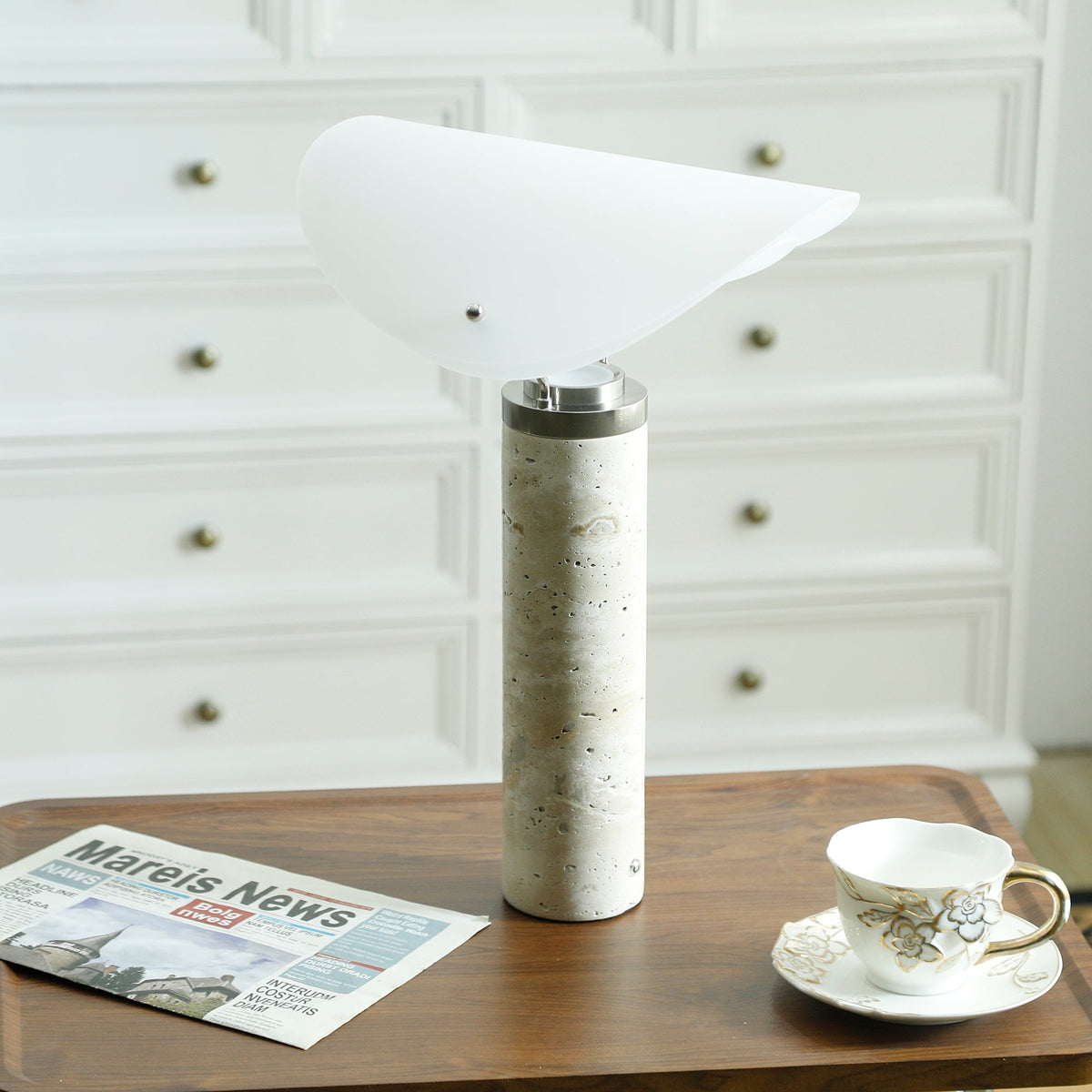 Sompex Marble Table Lamp - Natural Stone & Travertine Desk Light | Modern Dimmable LED Table Lamp