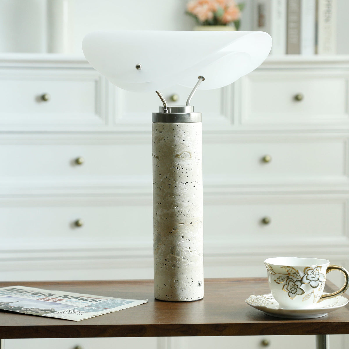 Sompex Marble Table Lamp - Natural Stone & Travertine Desk Light | Modern Dimmable LED Table Lamp