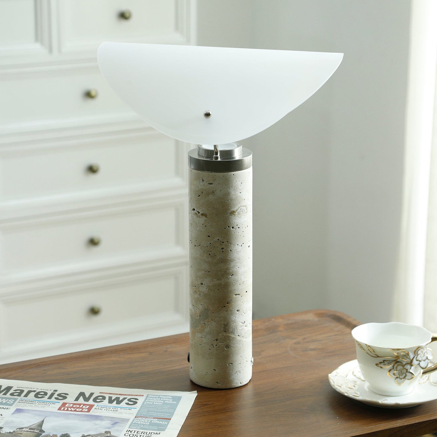 Sompex Marble Table Lamp - Natural Stone & Travertine Desk Light | Modern Dimmable LED Table Lamp