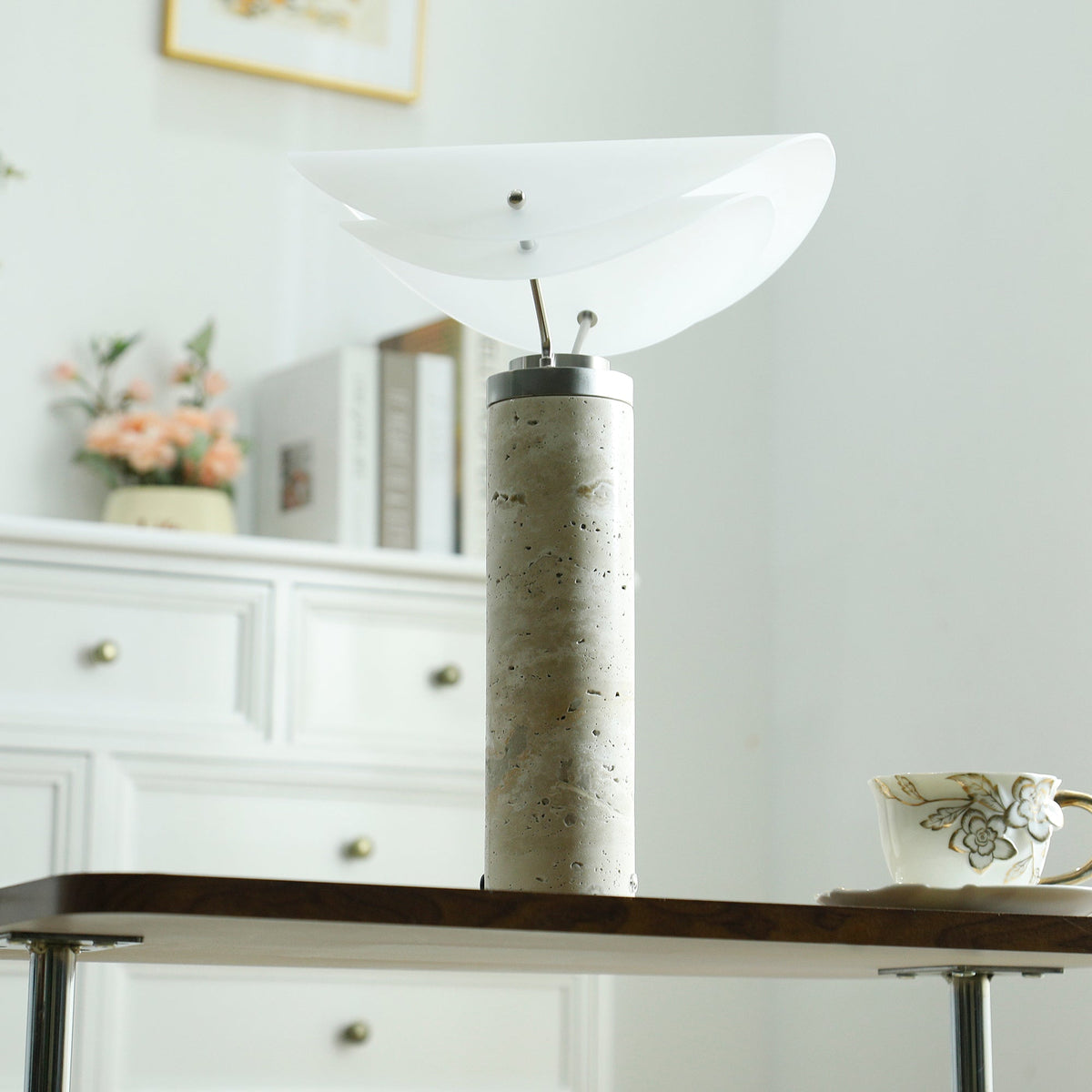 Sompex Marble Table Lamp - Natural Stone & Travertine Desk Light | Modern Dimmable LED Table Lamp
