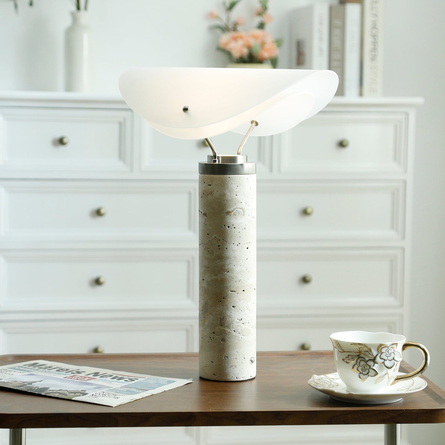 Sompex Marble Table Lamp - Natural Stone & Travertine Desk Light | Modern Dimmable LED Table Lamp