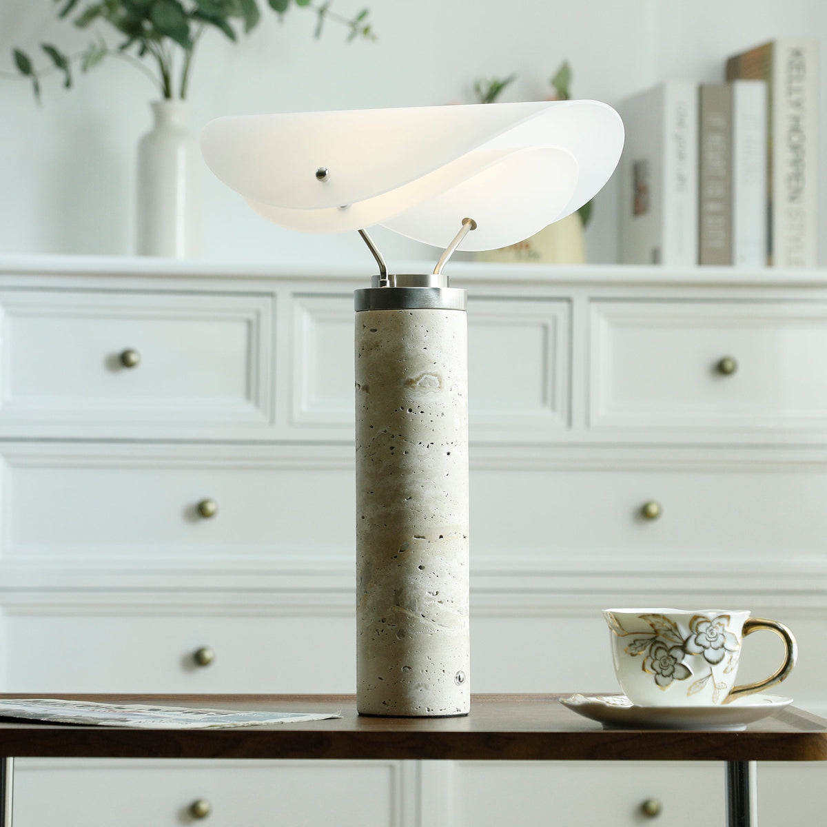 Sompex Marble Table Lamp - Natural Stone & Travertine Desk Light | Modern Dimmable LED Table Lamp