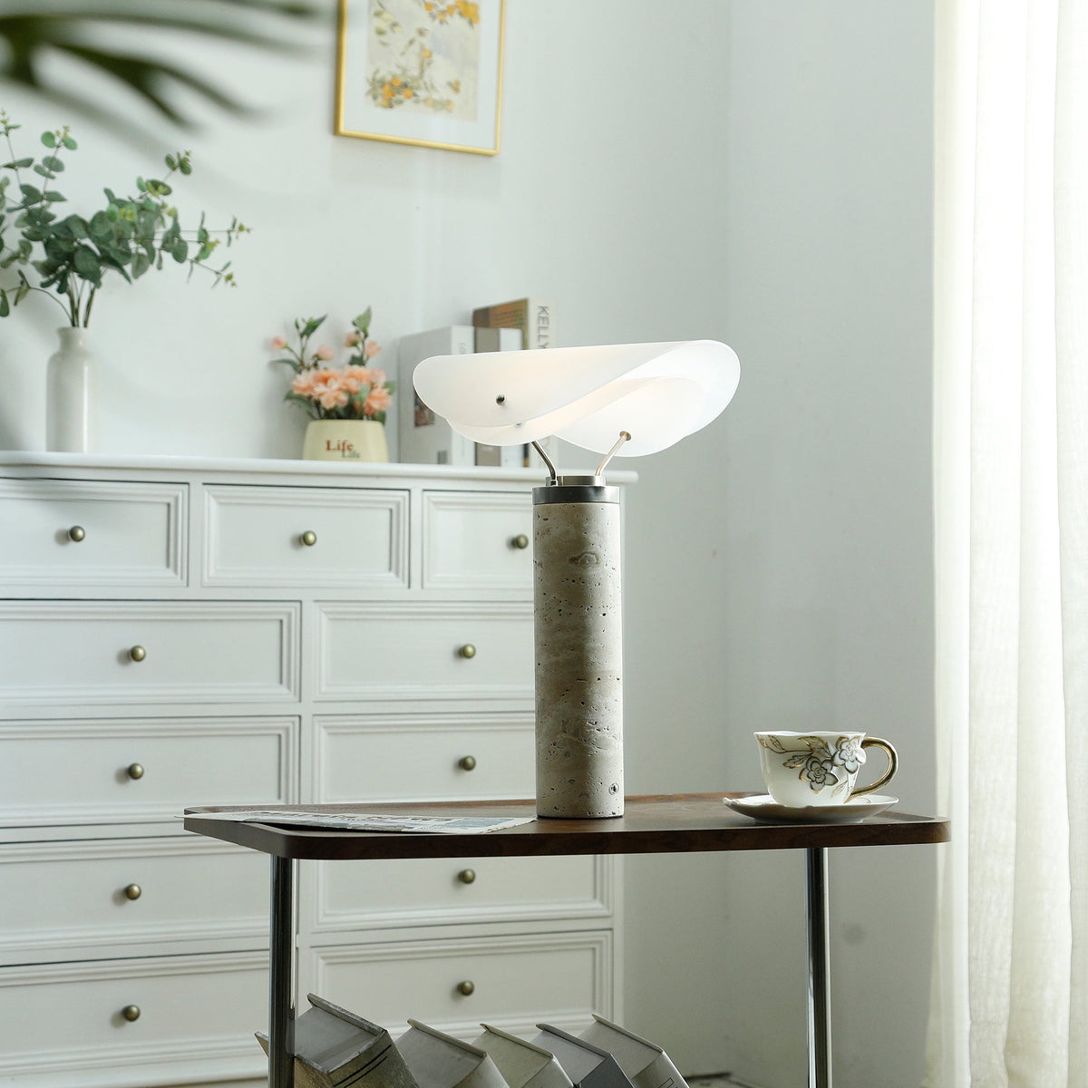 Sompex Marble Table Lamp - Natural Stone & Travertine Desk Light | Modern Dimmable LED Table Lamp