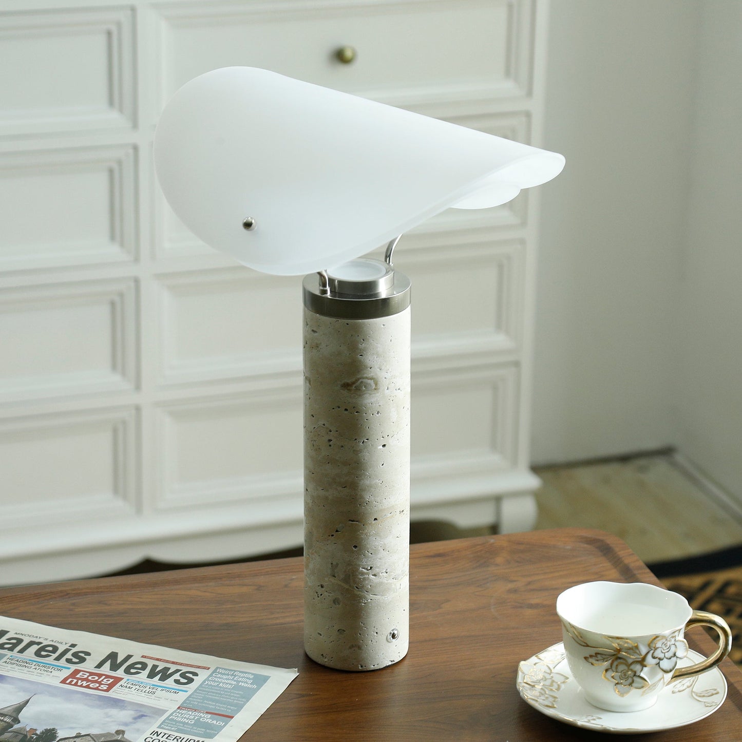 Sompex Marble Table Lamp - Natural Stone & Travertine Desk Light | Modern Dimmable LED Table Lamp
