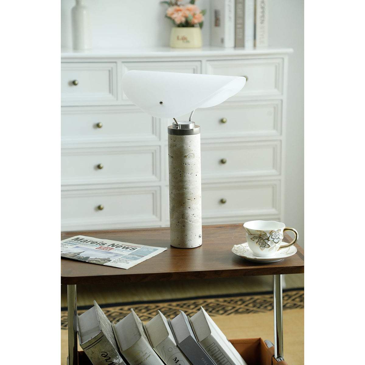 Sompex Marble Table Lamp - Natural Stone & Travertine Desk Light | Modern Dimmable LED Table Lamp