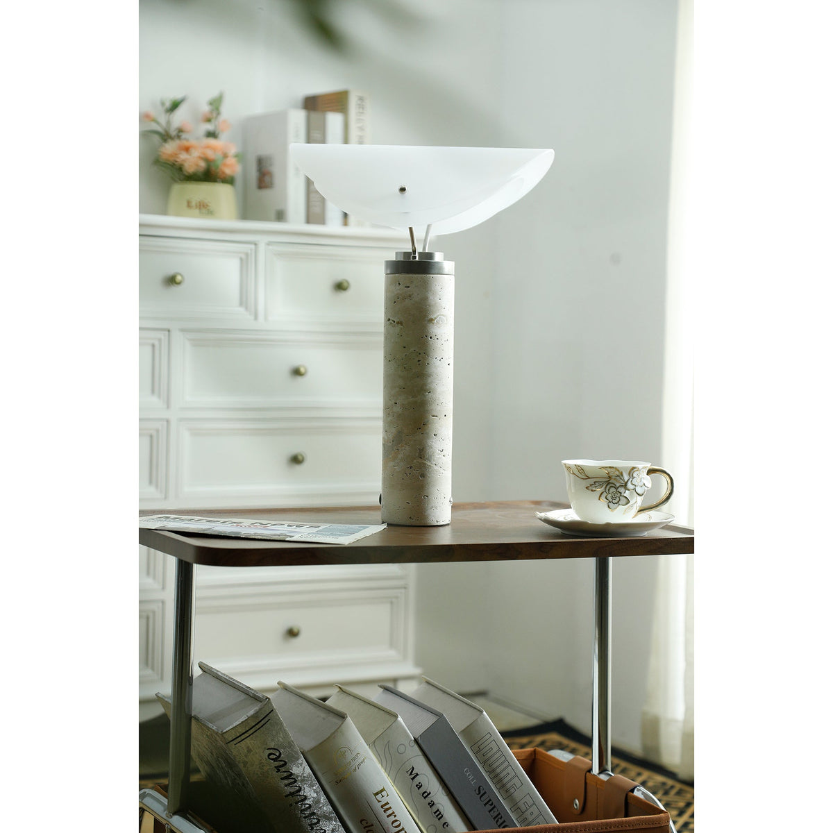 Sompex Marble Table Lamp - Natural Stone & Travertine Desk Light | Modern Dimmable LED Table Lamp