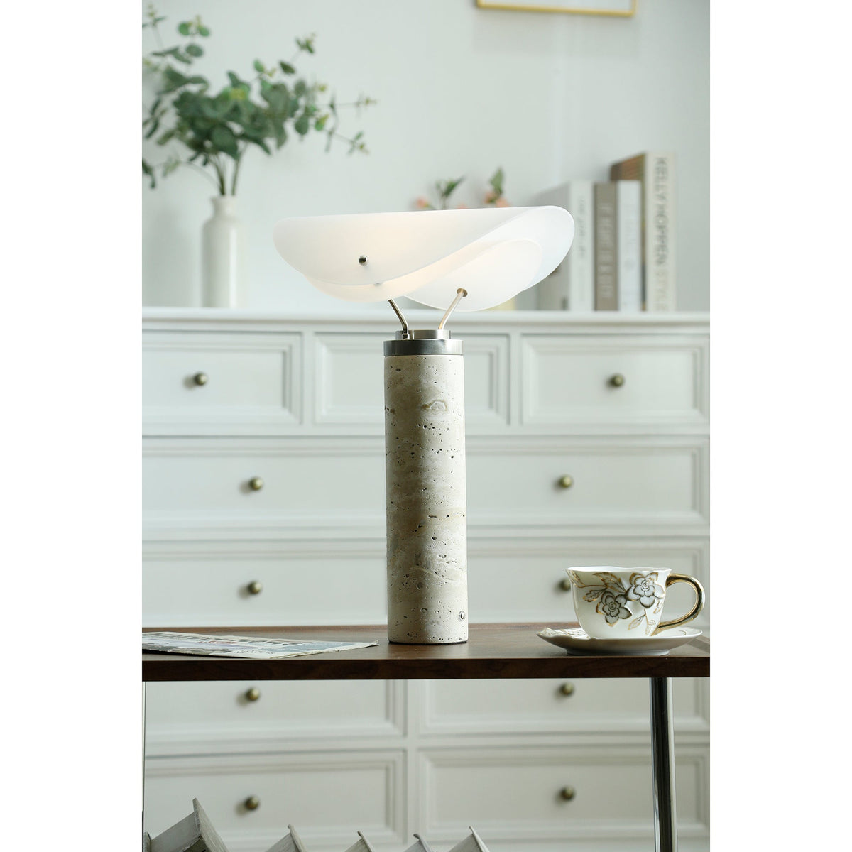 Sompex Marble Table Lamp - Natural Stone & Travertine Desk Light | Modern Dimmable LED Table Lamp