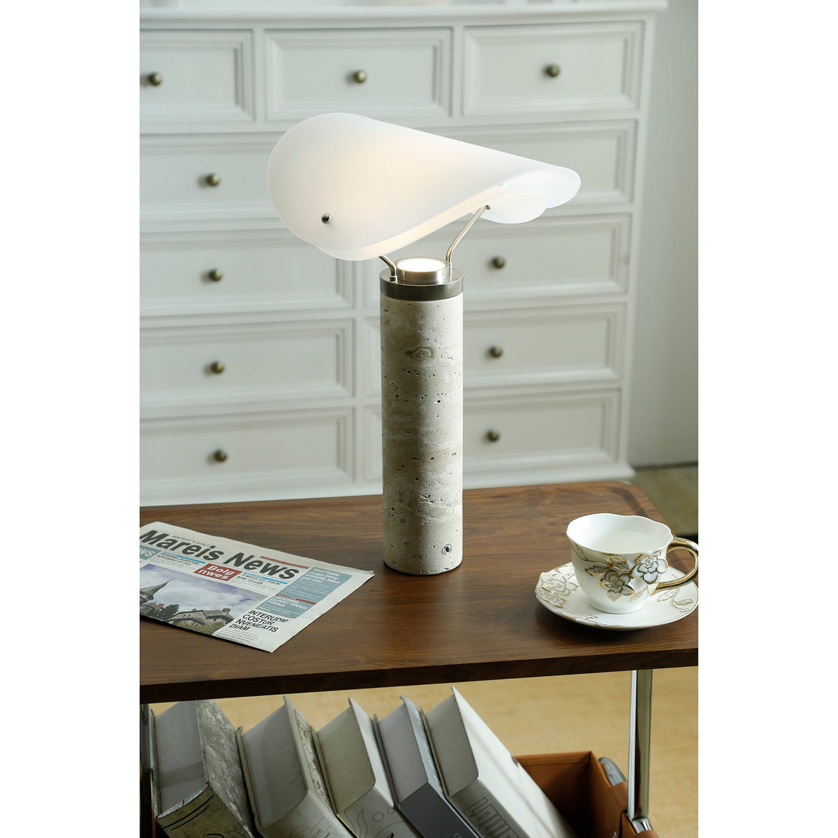 Sompex Marble Table Lamp - Natural Stone & Travertine Desk Light | Modern Dimmable LED Table Lamp