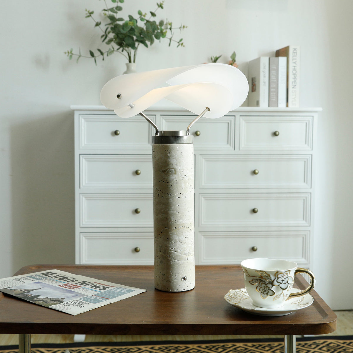 Sompex Marble Table Lamp - Natural Stone & Travertine Desk Light | Modern Dimmable LED Table Lamp