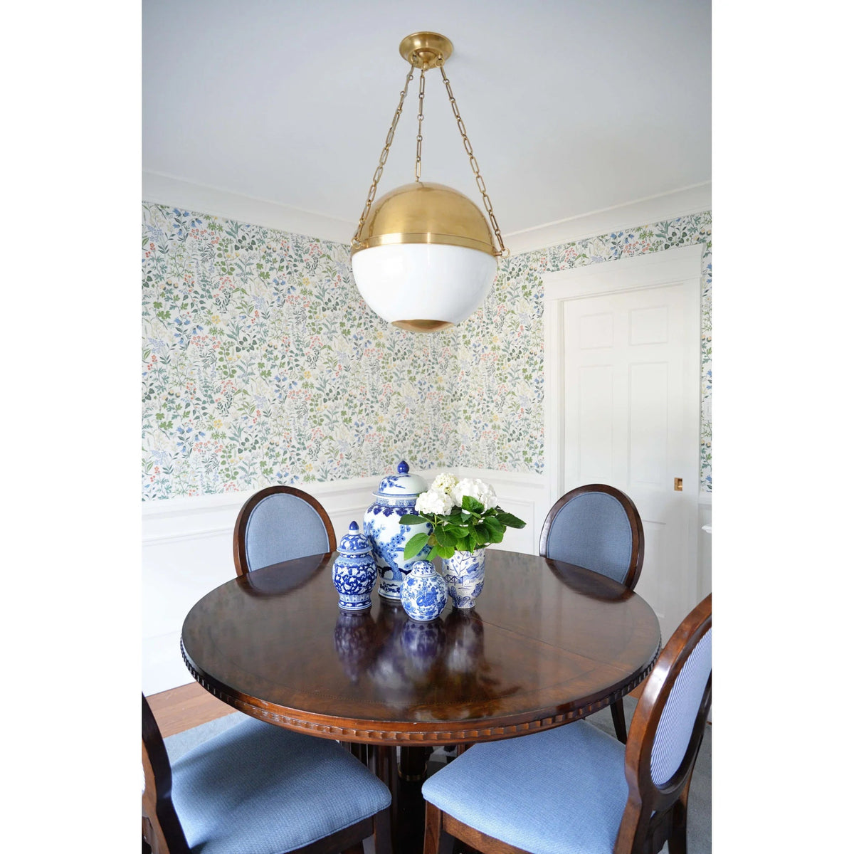 Sphere No.2 Pendant Lamp - Mid-Century Brass & Opal Glass Globe Pendant Light | Modern Overhead Island Light