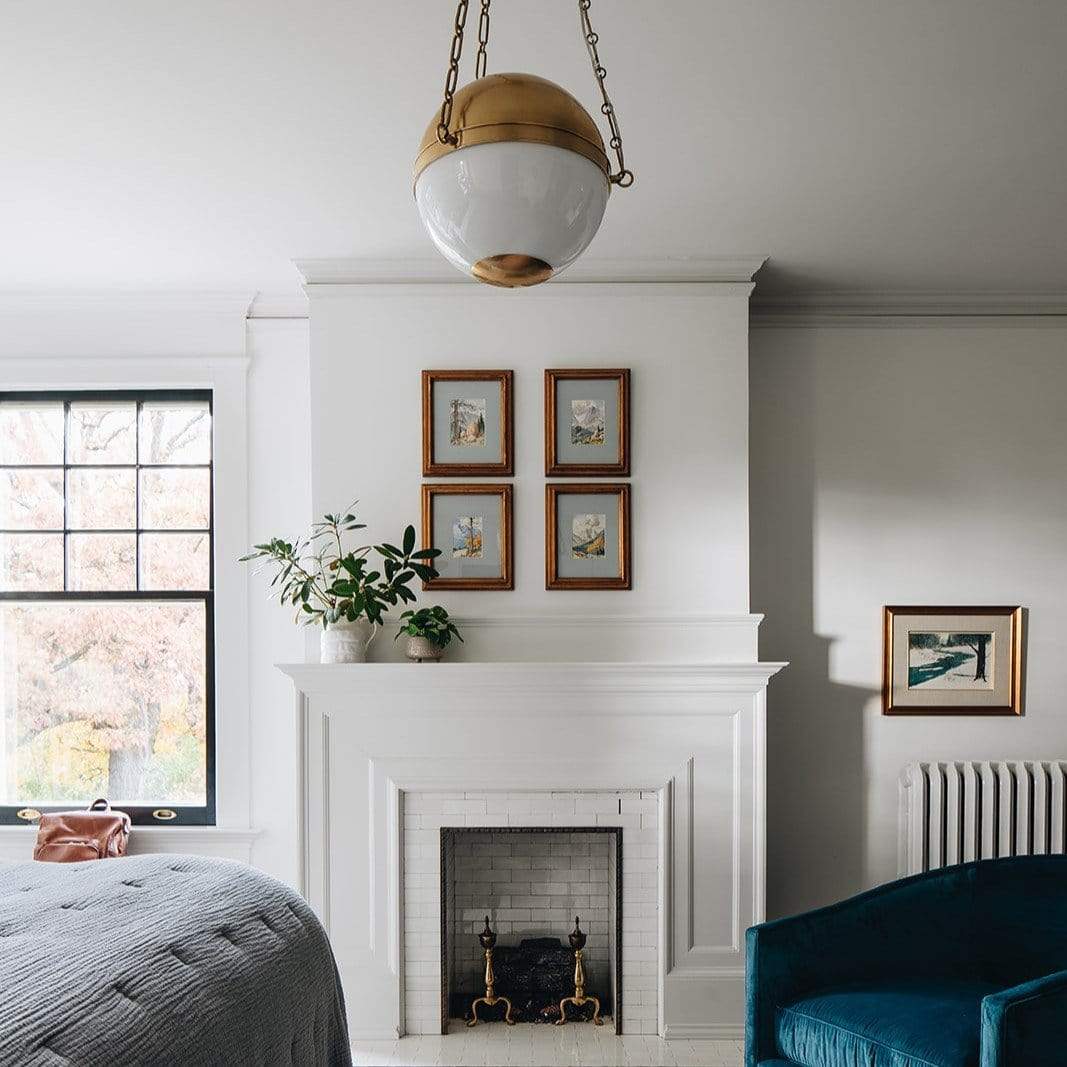 Sphere No.2 Pendant Lamp - Mid-Century Brass & Opal Glass Globe Pendant Light | Modern Overhead Island Light