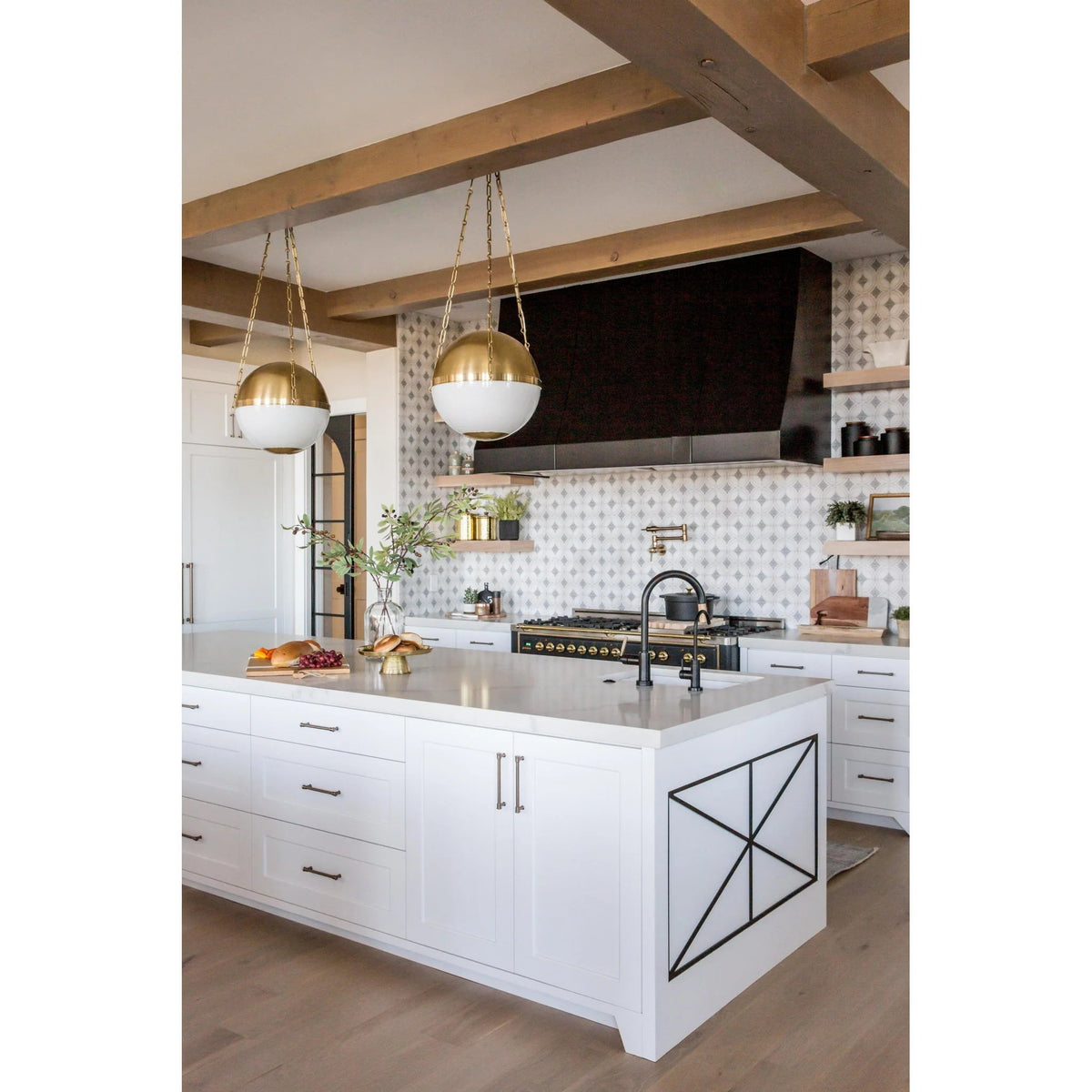 Sphere No.2 Pendant Lamp - Mid-Century Brass & Opal Glass Globe Pendant Light | Modern Overhead Island Light