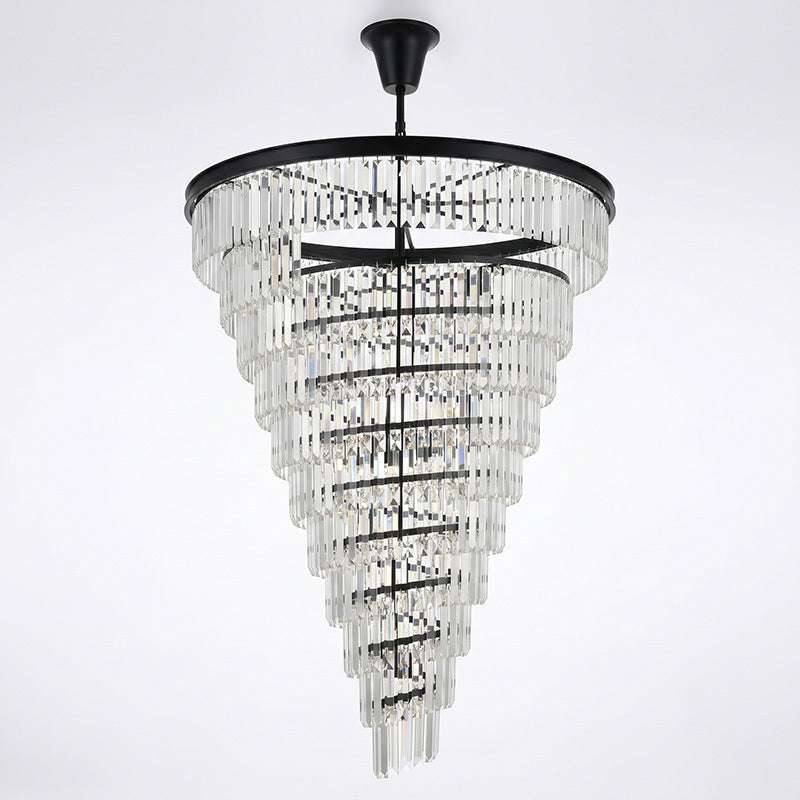 Spiral Tiered Layered Crystal Chandelier - Cascading Crystal Prism Overhead Light | Grand Entryway Foyer Lamp