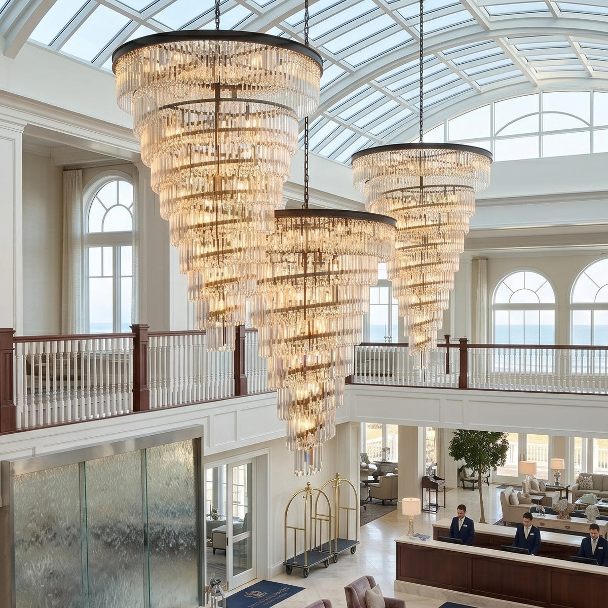 Spiral Tiered Layered Crystal Chandelier - Cascading Crystal Prism Overhead Light | Grand Entryway Foyer Lamp