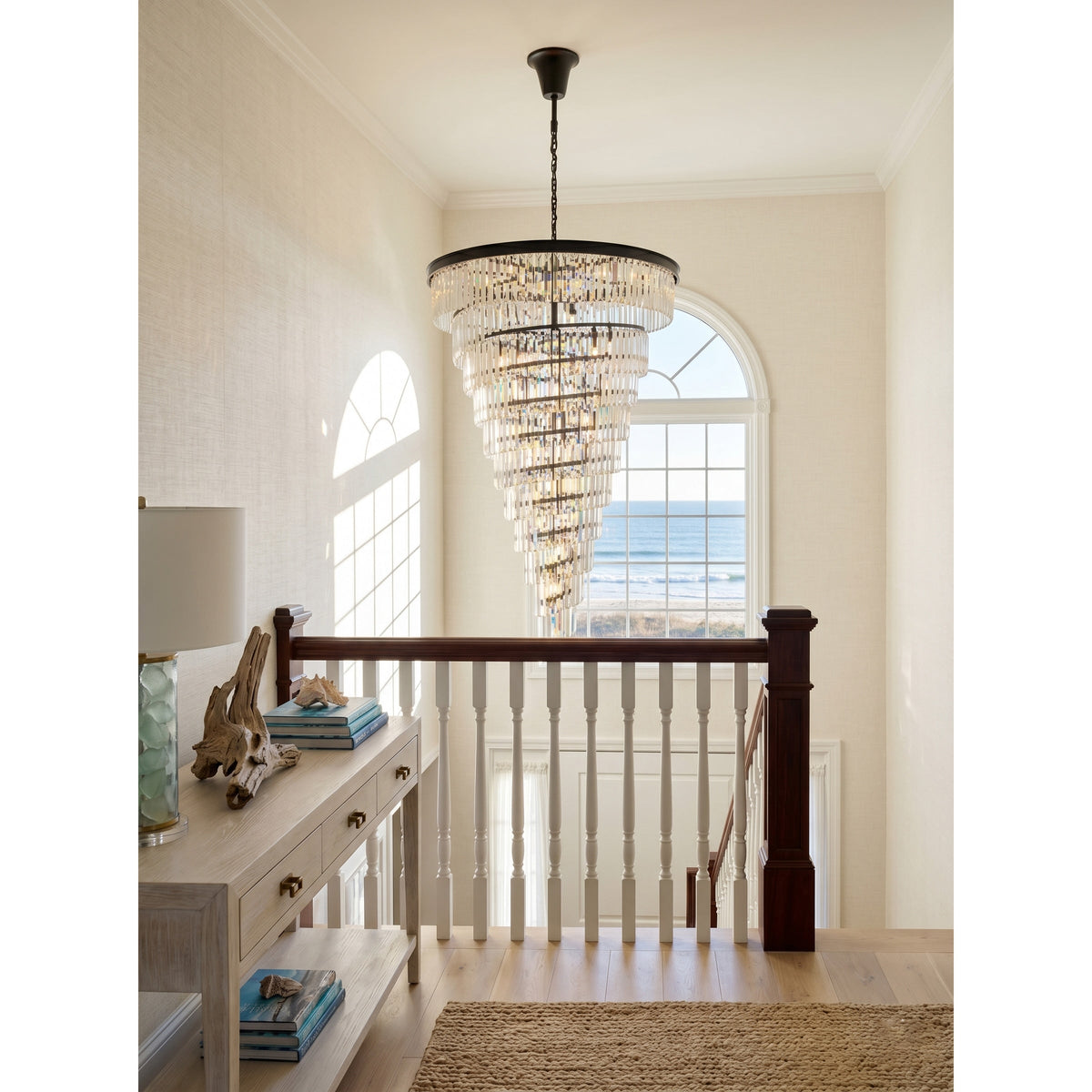 Spiral Tiered Layered Crystal Chandelier - Cascading Crystal Prism Overhead Light | Grand Entryway Foyer Lamp