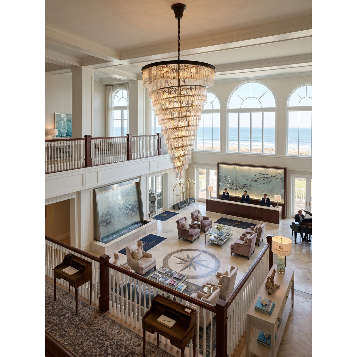 Spiral Tiered Layered Crystal Chandelier - Cascading Crystal Prism Overhead Light | Grand Entryway Foyer Lamp