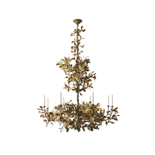 Spring Oak Tree Chandelier - Hand-Finished Branch & Leaf Overhead Light | Nature Inspired Rustic Chandelier