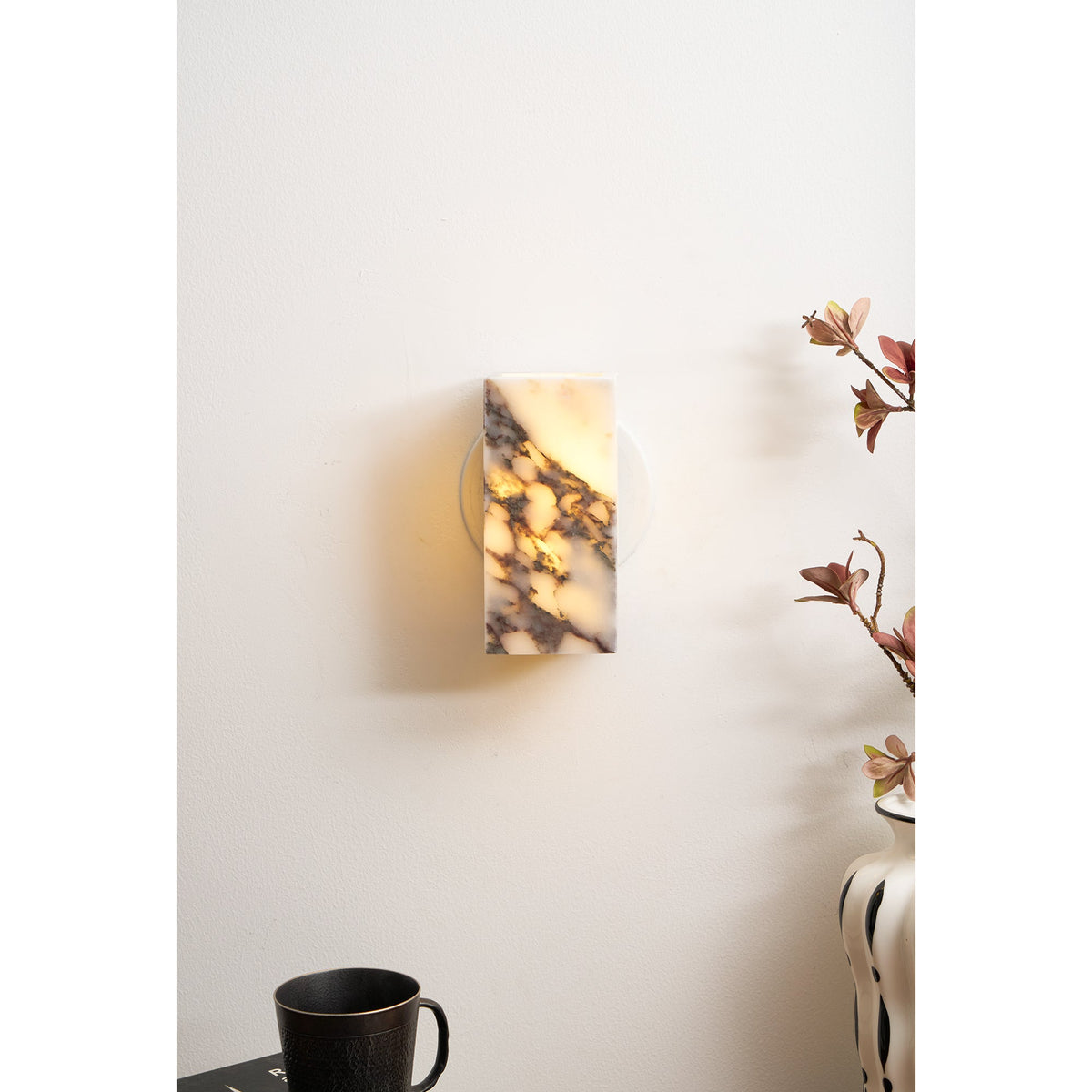Square Marble Wall Lamp - Bulgari Marble Architectural Upward LED Sconce | Luxury Natural Stone Wall Light
