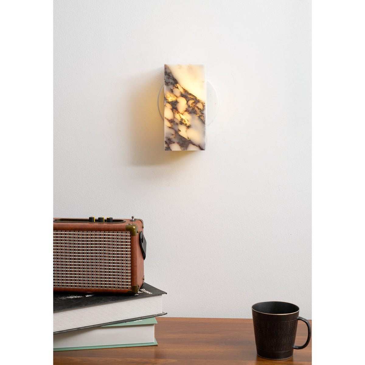Square Marble Wall Lamp - Bulgari Marble Architectural Upward LED Sconce | Luxury Natural Stone Wall Light